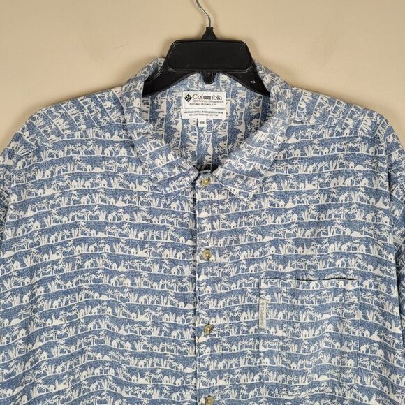 Columbia Size 4XB Hawaiian Beach Palms Cotton Button Up Shirt Short Sleeve Blue - Picture 4 of 14